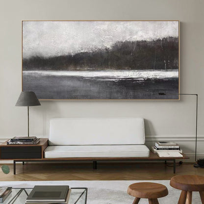 Serene Grayscale Landscape | Modern Abstract Oil Painting for Contemporary Home Decor