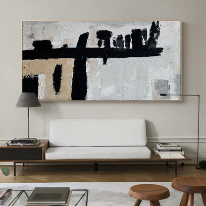 Contemporary Black and White Abstract Oil Painting for Modern Home Decor