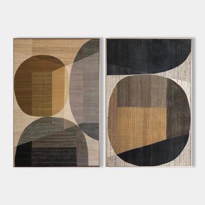 Modern Geometric Oil Painting - Wabi-Sabi Minimalist Wall Art for Contemporary Decor