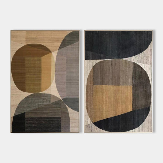 Modern Geometric Oil Painting - Wabi-Sabi Minimalist Wall Art for Contemporary Decor