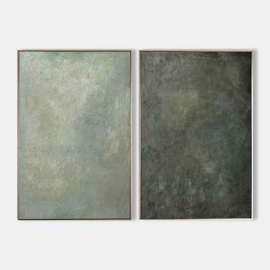 Serene Green Abstract Oil Painting Set for Modern Home Decor