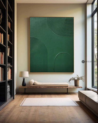 Textured Green Minimalist Abstract Oil Painting for Modern Home Decor