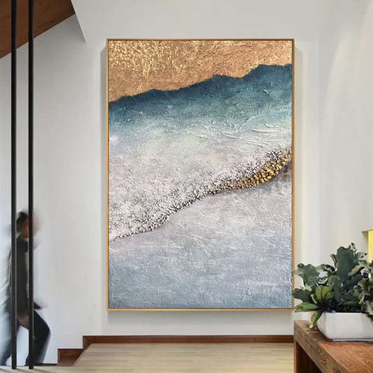 Coastal Elegance: Textured Seashore Seashells Oil Painting for Beach Home Decor