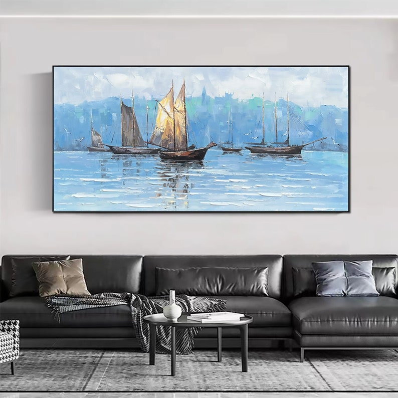Majestic Viking Ships on Serene Waters – Stunning Oil Painting for Coastal Decor