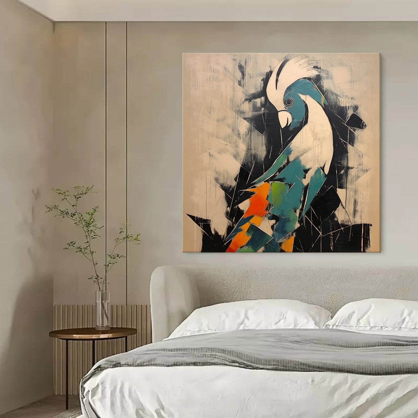 Vibrant Colorful Bird Oil Painting - Modern Pop Art Canvas for Home Decor