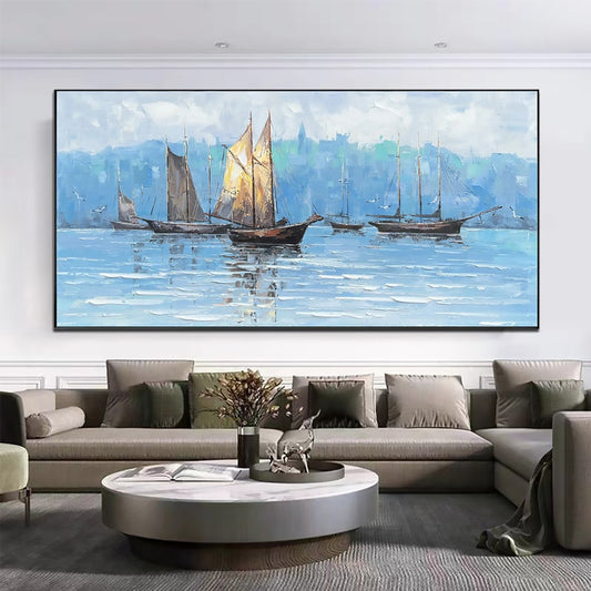 Majestic Viking Ships on Serene Waters – Stunning Oil Painting for Coastal Decor