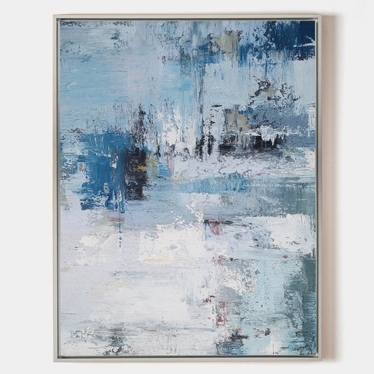 Serene Blue Abstract Oil Painting for Modern Home Decor