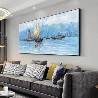 Majestic Viking Ships on Serene Waters – Stunning Oil Painting for Coastal Decor