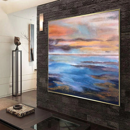 Serene Coastal Sunset Oil Painting for Tranquil Home Decor