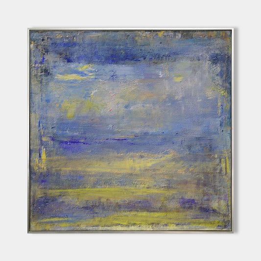 Vibrant Blue and Yellow Abstract Oil Painting for Modern Home Decor