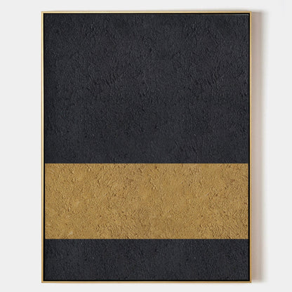 Elegant Black and Gold Abstract Minimalist Oil Painting for Modern Decor