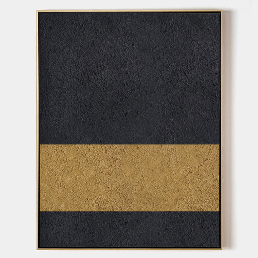 Elegant Black and Gold Abstract Minimalist Oil Painting for Modern Decor