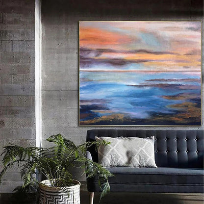 Serene Coastal Sunset Oil Painting for Tranquil Home Decor