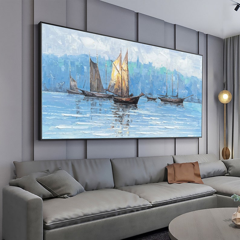 Majestic Viking Ships on Serene Waters – Stunning Oil Painting for Coastal Decor