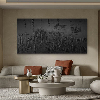 Textured Black Abstract Art - Modern Minimalist Oil Painting for Contemporary Decor