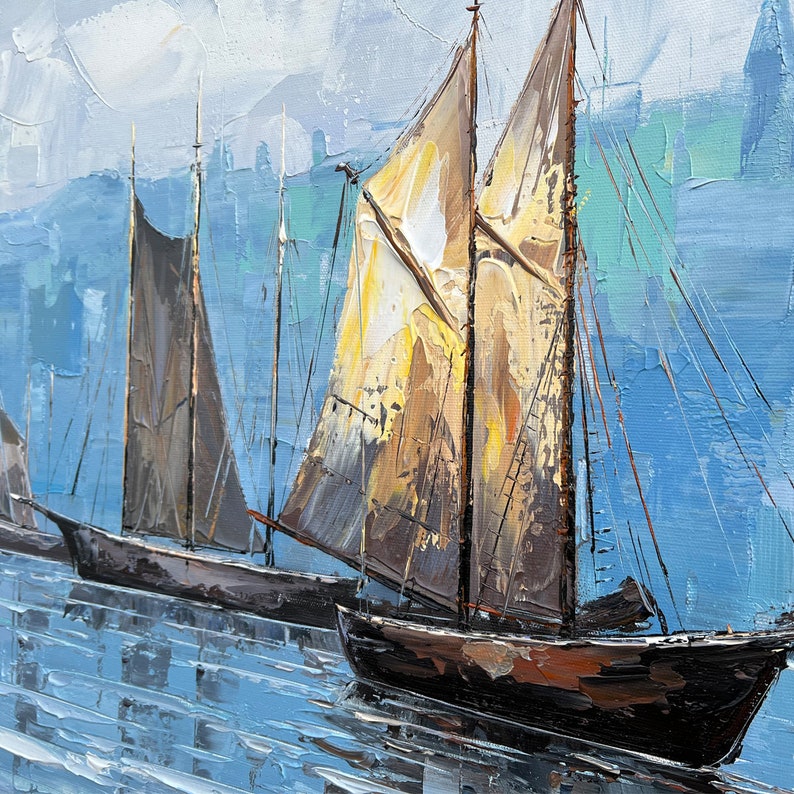 Majestic Viking Ships on Serene Waters – Stunning Oil Painting for Coastal Decor