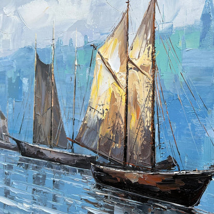 Majestic Viking Ships on Serene Waters – Stunning Oil Painting for Coastal Decor