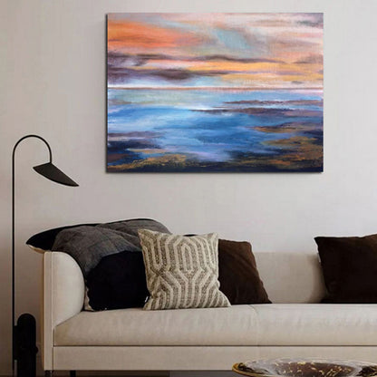 Serene Coastal Sunset Oil Painting for Tranquil Home Decor