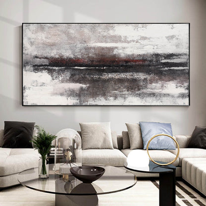 Abstract Black and White Coastal Landscape Oil Painting for Modern Home Decor