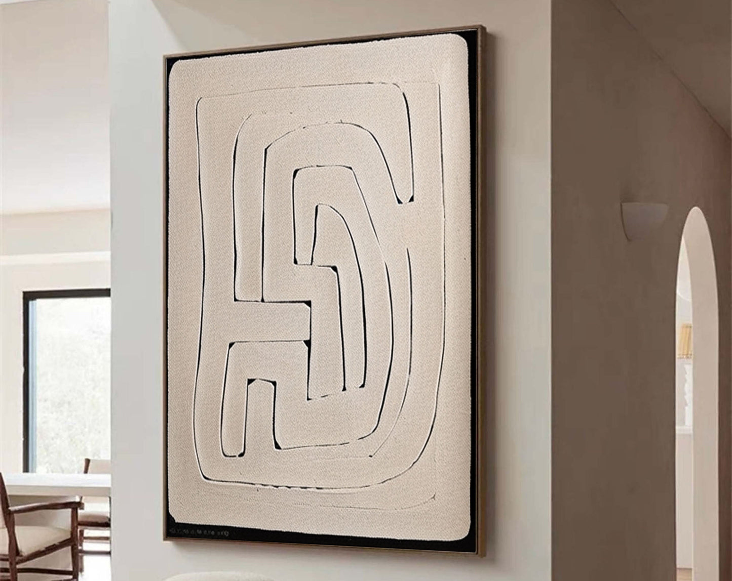 Contemporary Beige and Brown Abstract Oil Painting for Modern Home Decor