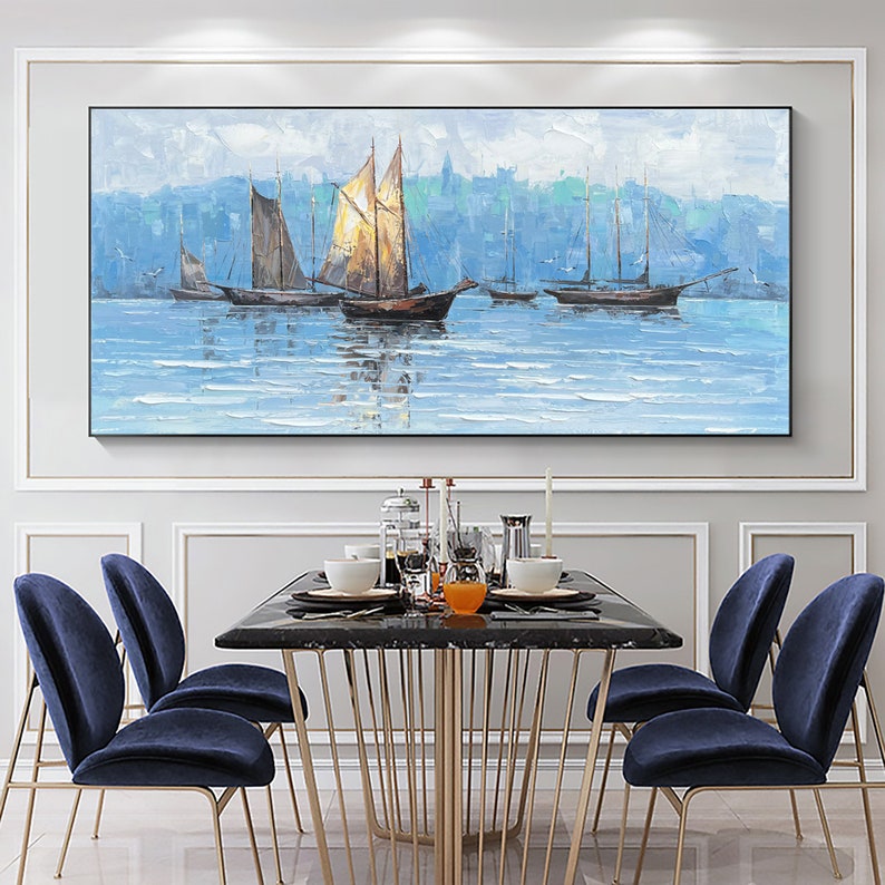 Majestic Viking Ships on Serene Waters – Stunning Oil Painting for Coastal Decor