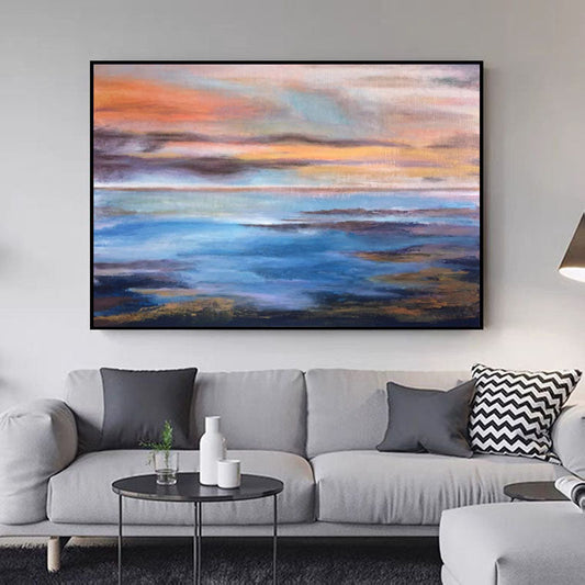 Serene Coastal Sunset Oil Painting for Tranquil Home Decor