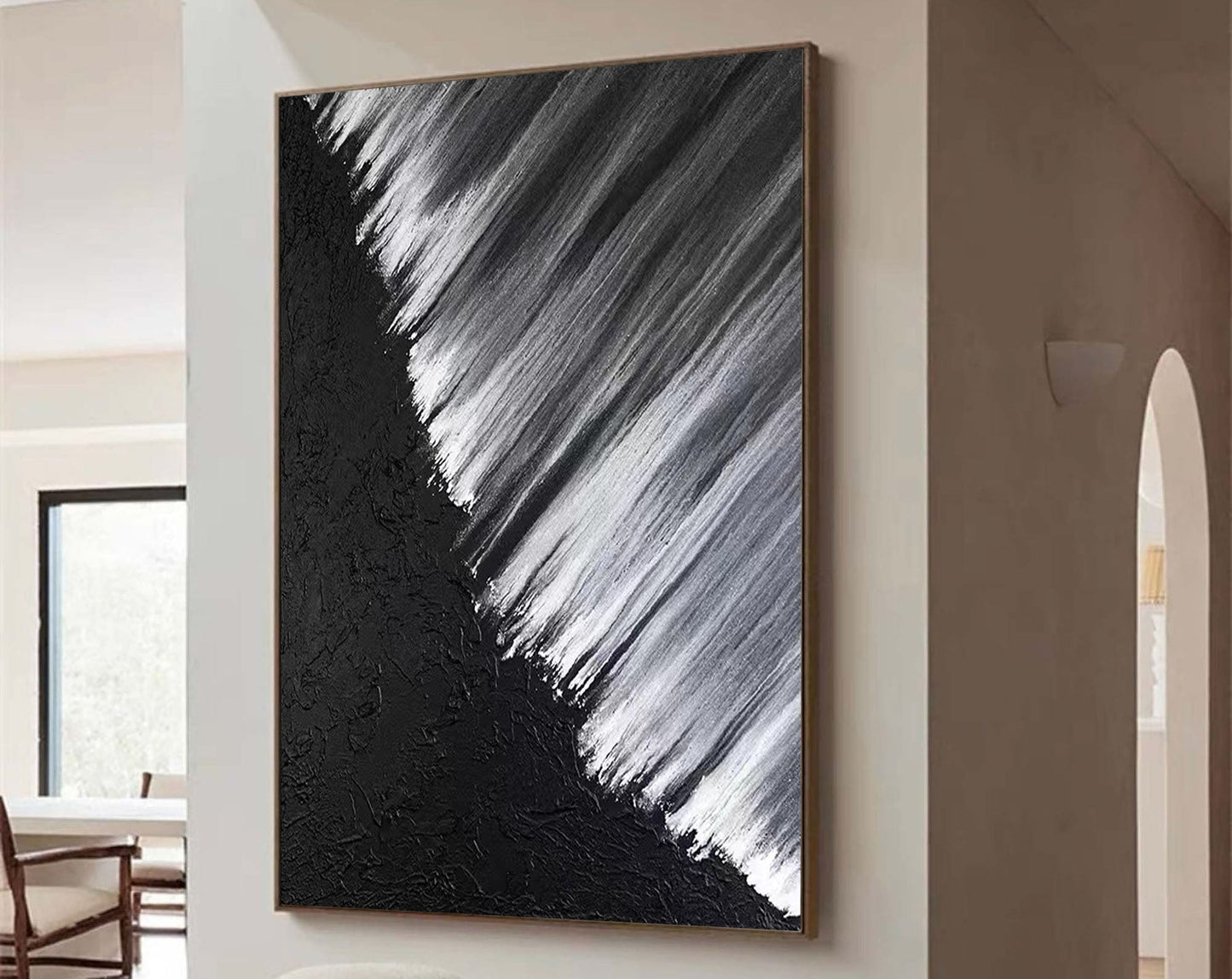 Stunning Black and White Abstract Oil Painting for Modern Home Decor