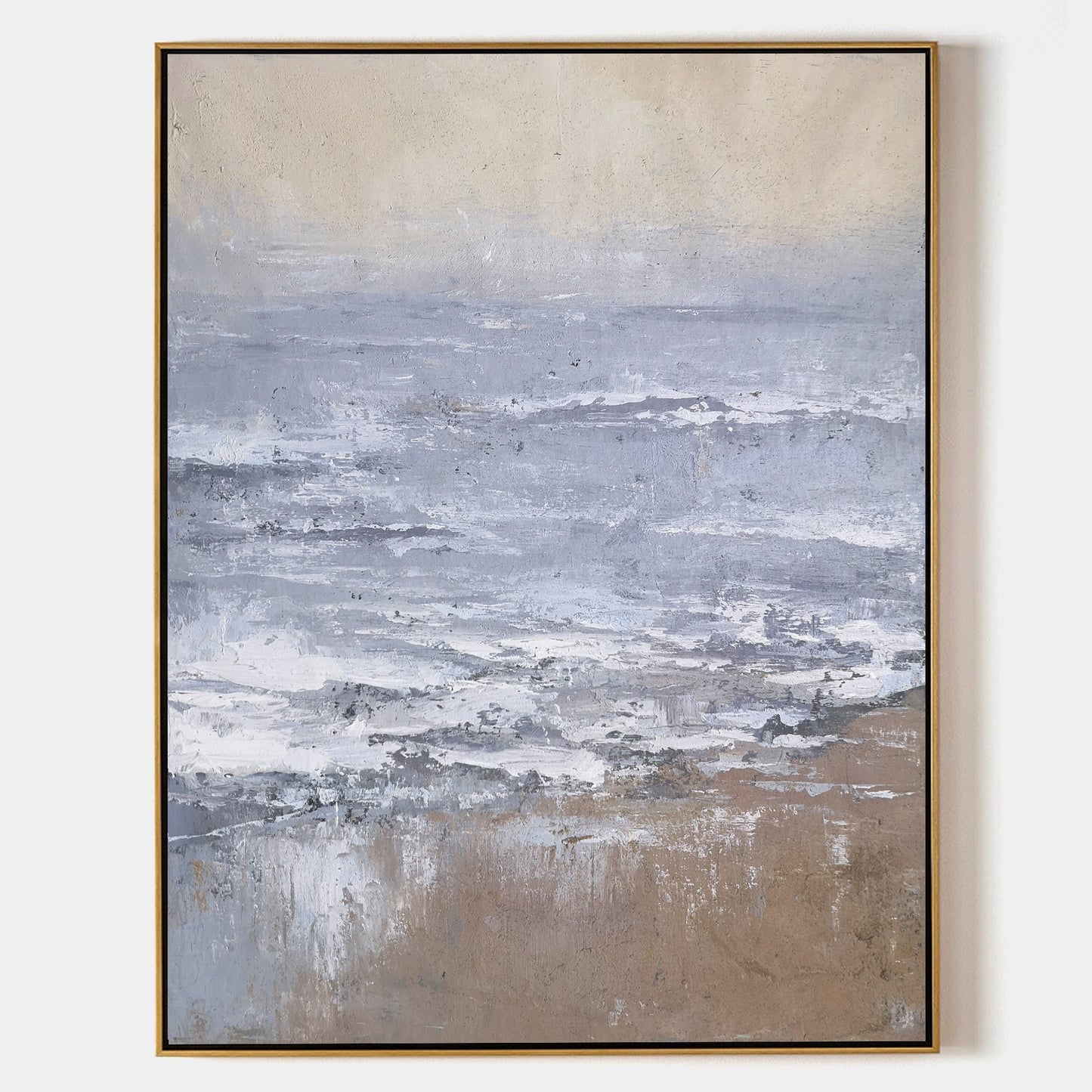 Serene Coastal Abstract Oil Painting for Tranquil Home Decor