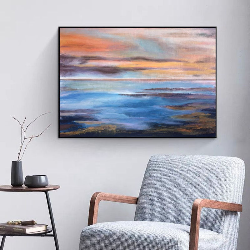 Serene Coastal Sunset Oil Painting for Tranquil Home Decor