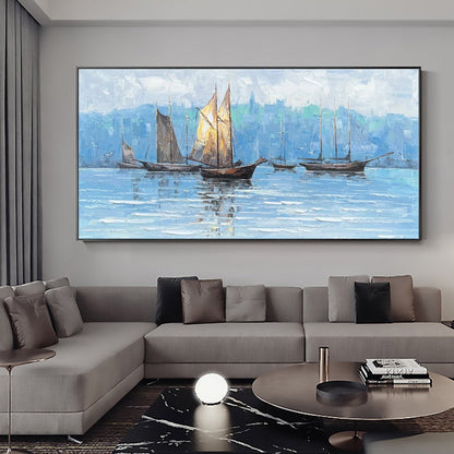 Majestic Viking Ships on Serene Waters – Stunning Oil Painting for Coastal Decor