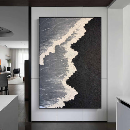 Abstract Minimalist Beach Scene in Monochrome Oil Painting