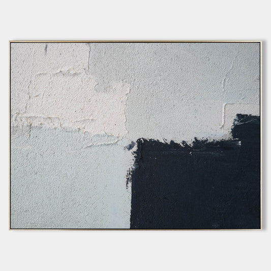 Contemporary Minimalist Abstract Oil Painting in Black and White Tones