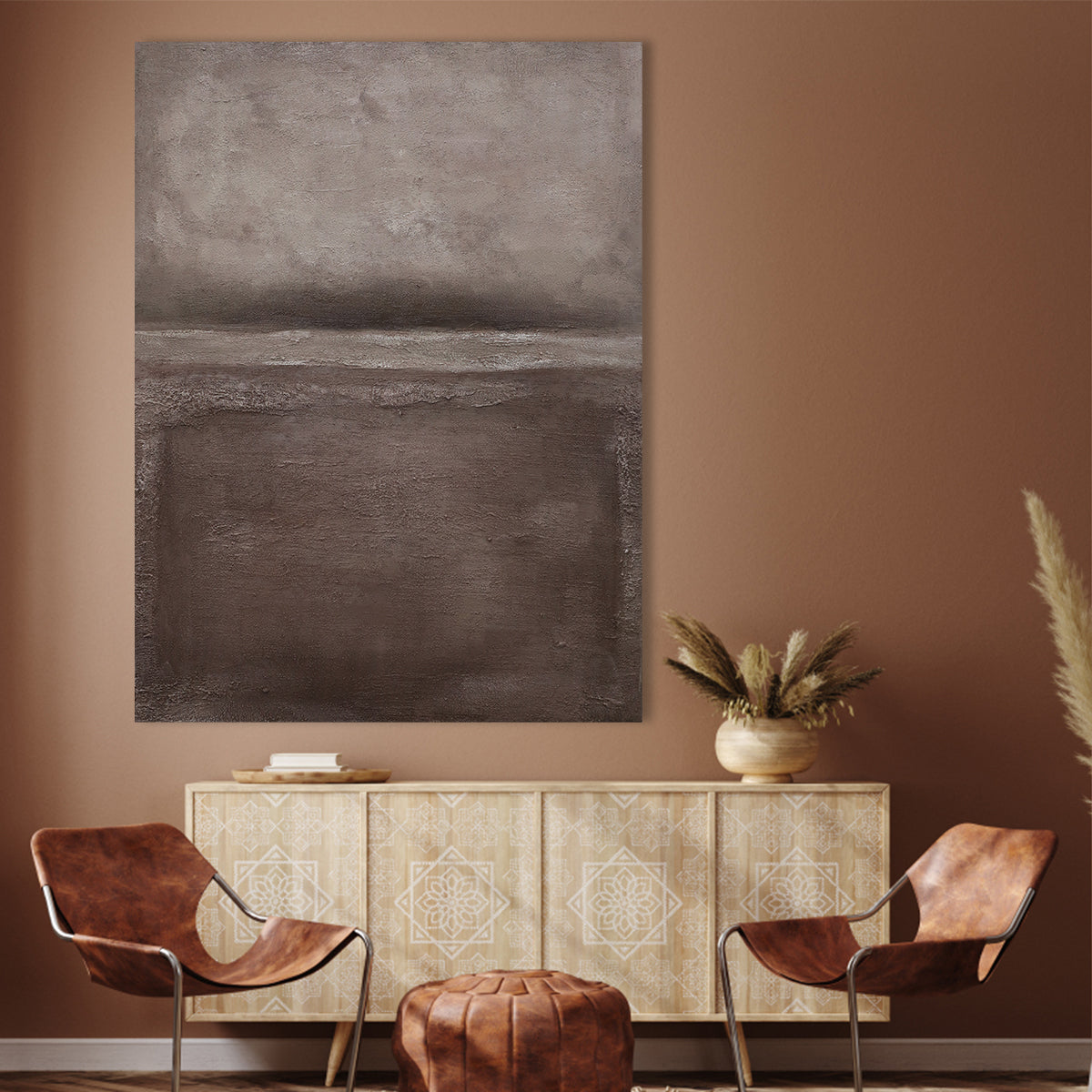 Textured Earth Tones: Contemporary Abstract Oil Painting for Modern Décor