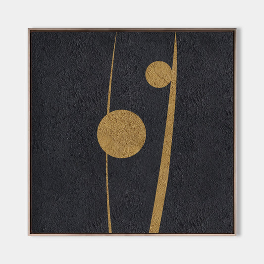 Elegant Black and Gold Abstract Minimalist Oil Painting for Modern Home Decor