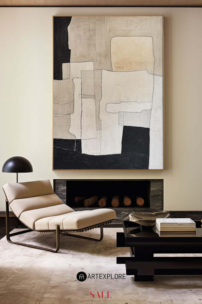Contemporary Neutral Abstract Oil Painting for Modern Home Decor