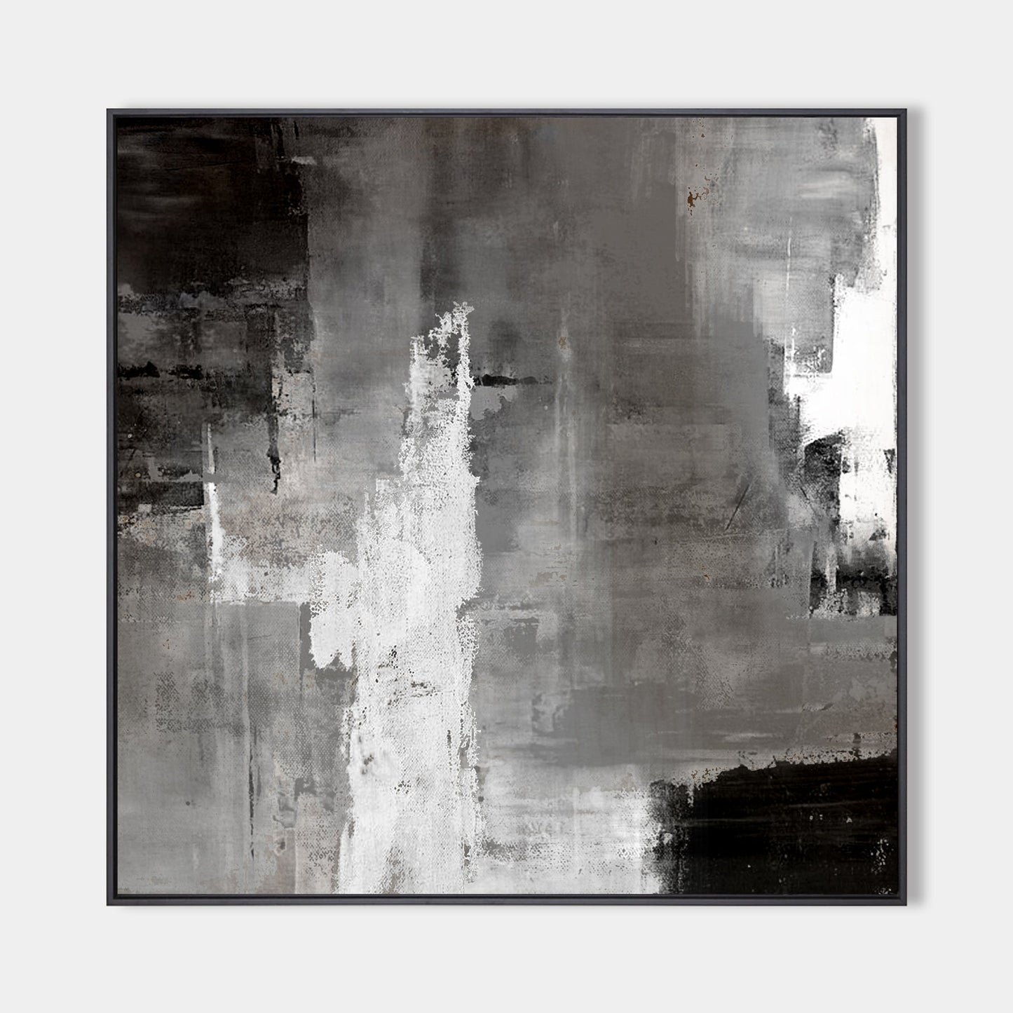 Monochrome Abstract Landscape Oil Painting in Black and White for Modern Decor