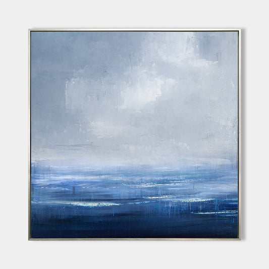 Tranquil Blue Ocean Abstract Painting for Calm Home Decor