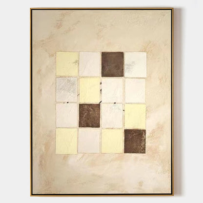Elegant Beige Geometric Abstract Oil Painting for Modern Home Decor