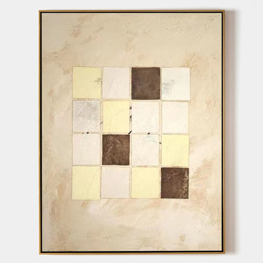 Elegant Beige Geometric Abstract Oil Painting for Modern Home Decor