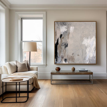 Contemporary Gray and White Abstract Oil Painting for Modern Home Decor