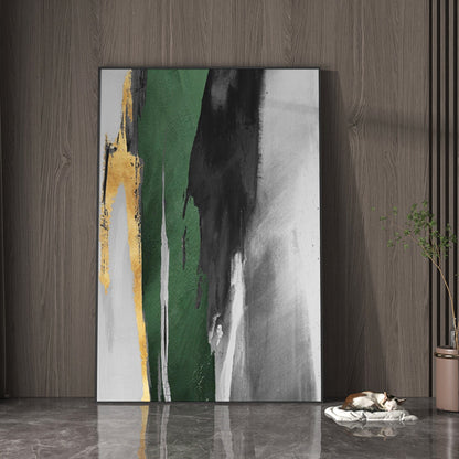 Stunning Green and Gold Abstract Oil Painting for Modern Home Decor