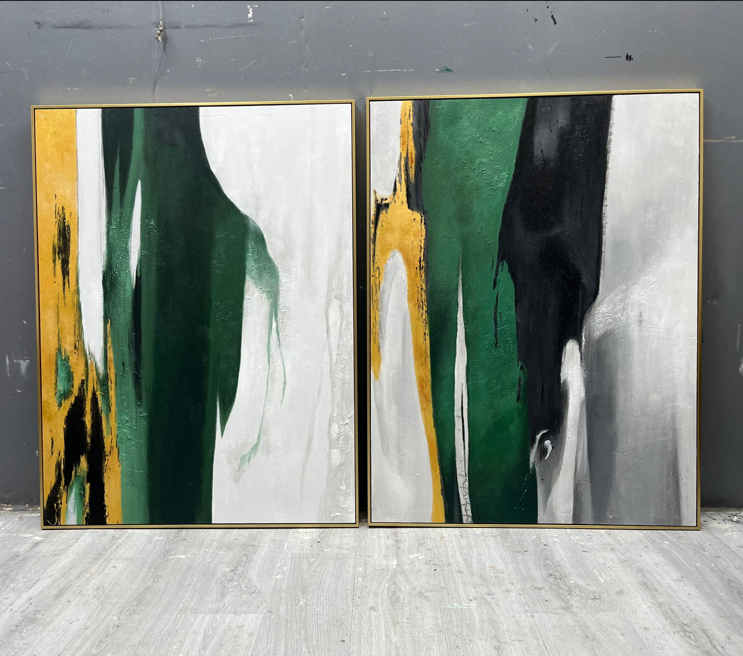 Stunning Green and Gold Abstract Oil Painting for Modern Home Decor