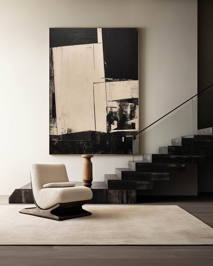 Contemporary Black and White Abstract Oil Painting for Modern Home Decor