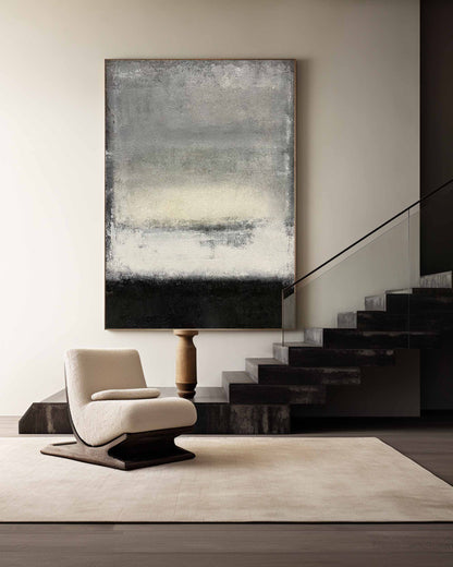 Contemporary Black, White, and Grey Abstract Oil Painting for Modern Decor