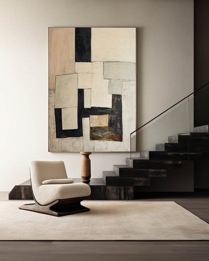 Contemporary Minimalist Oil Painting with Geometric Abstract Shapes for Modern Decor
