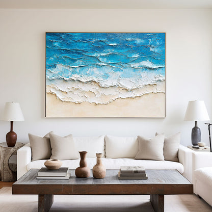 Tranquil Coastal Waves Oil Painting for Beach House Decor