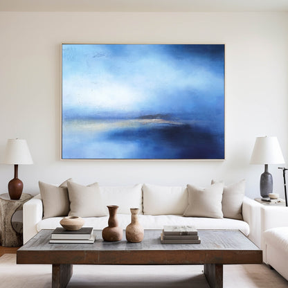 Serene Blue Ocean Abstract Oil Painting for Modern Home Decor and Tranquil Spaces