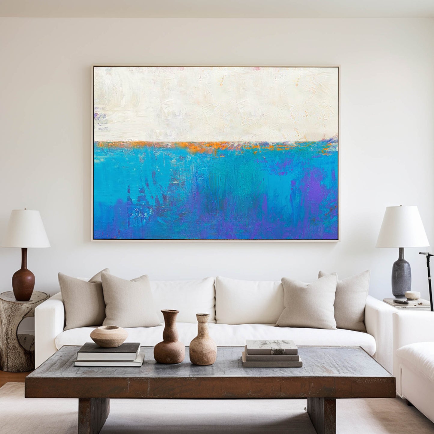 Vibrant Blue Seascape Abstract Art for Coastal Home Decor