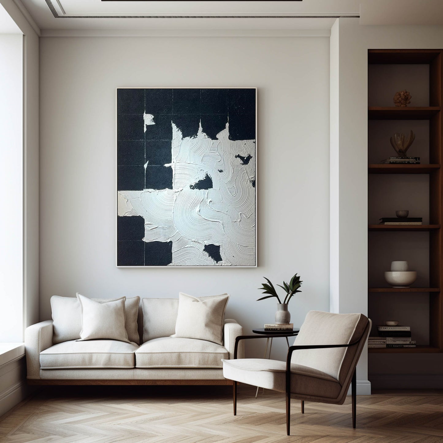 Abstract Minimalist Landscape in Black and White Oil Painting