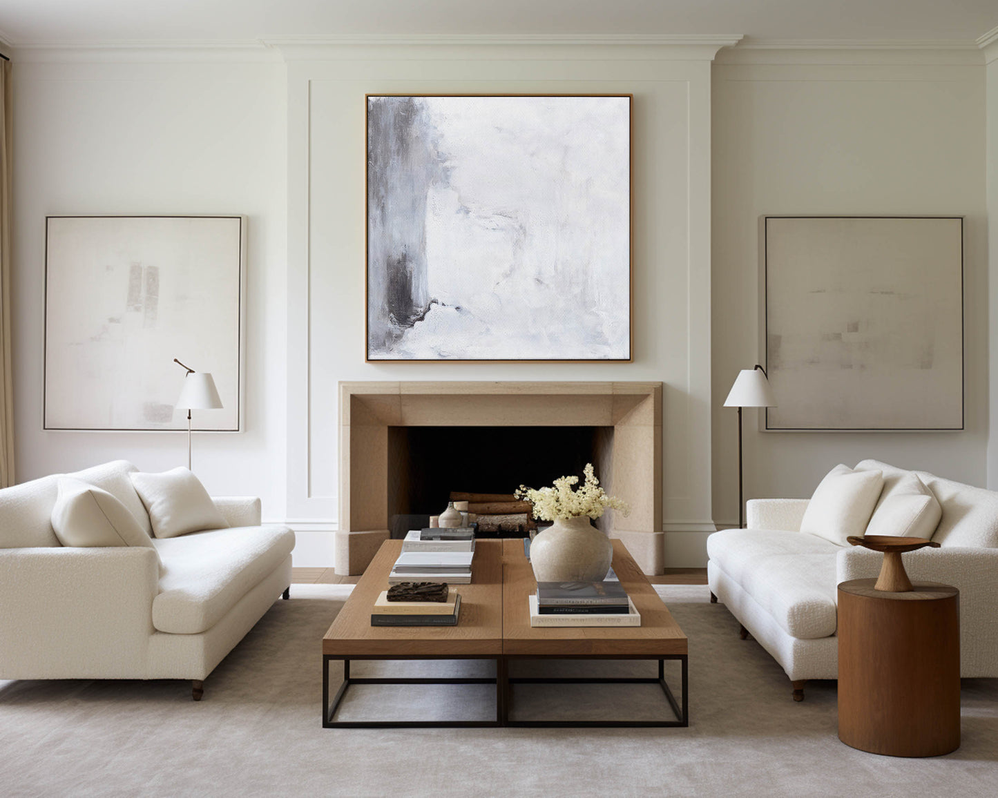 White Minimalist Abstract Oil Painting for Modern Home Decor